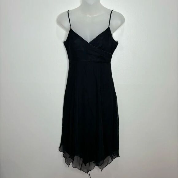 Dave & Johnny 100% Silk Asymmetrical hem black Dress Size 1/2 beaded 90s Y2K - Picture 1 of 11